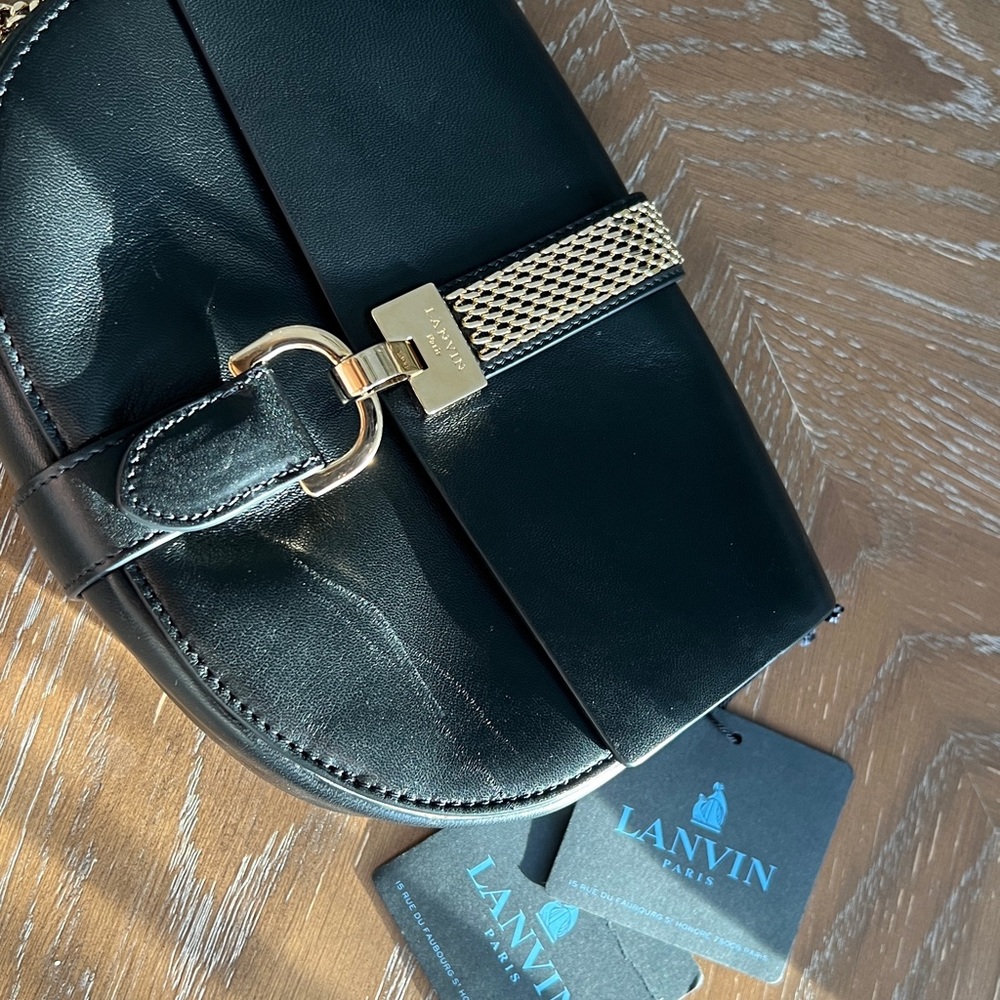 LANVIN Lamb Leather Crossbody Bag Logo Chain Trim & Strap Magnetic Flap - Picture 12 of 17